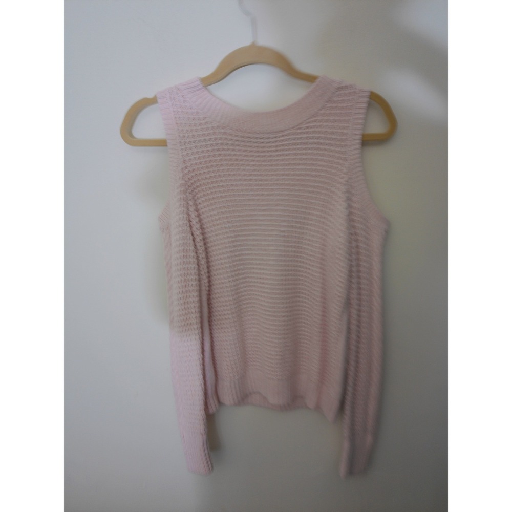 Loft Outlet Cold Shoulder Sweater Womens Medium Pink Waffle Knit Coquette Soft